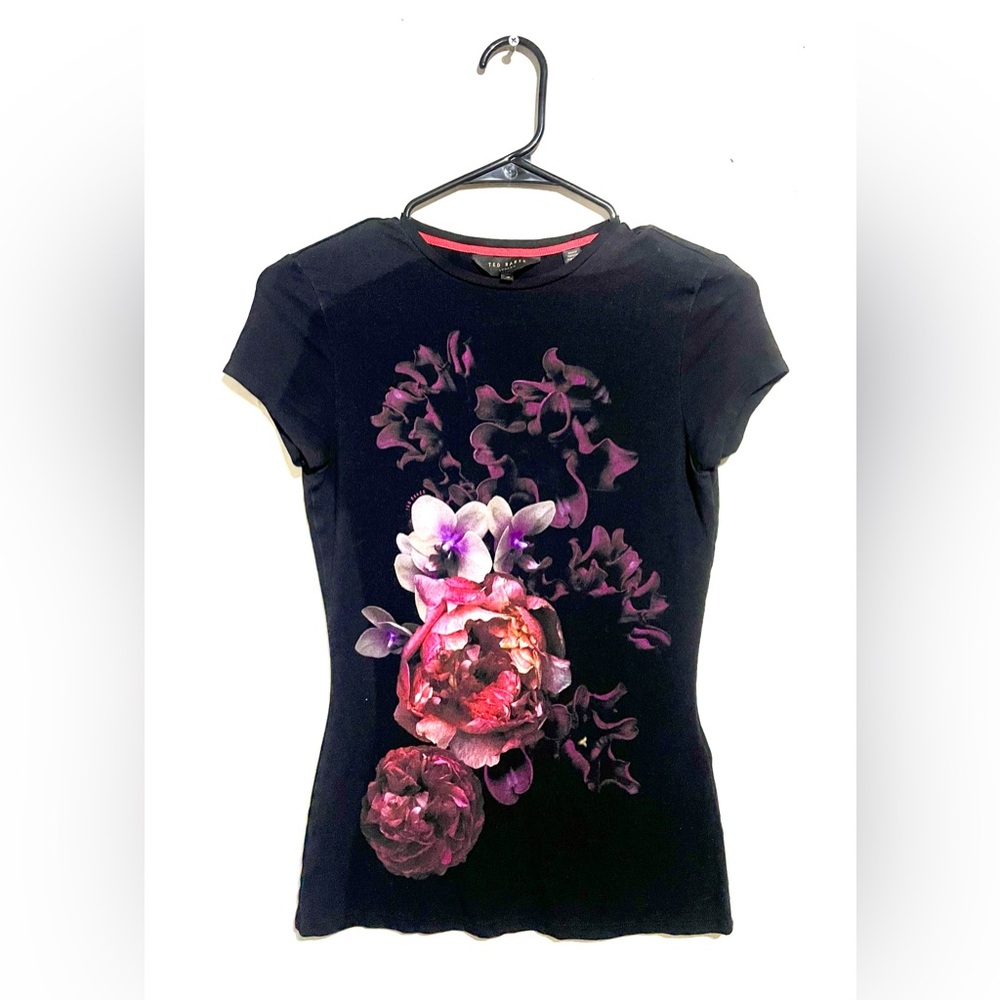 Ted Baker Basic Jersey‎ Floral Crew Neck Short Sleeve T-Shirt Black Size 0/S